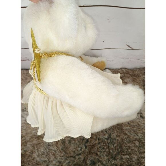 Angel Themed Vermont Teddy Bear With Gold Wings & White Pleated Dress Handmade P - Picture 6 of 6